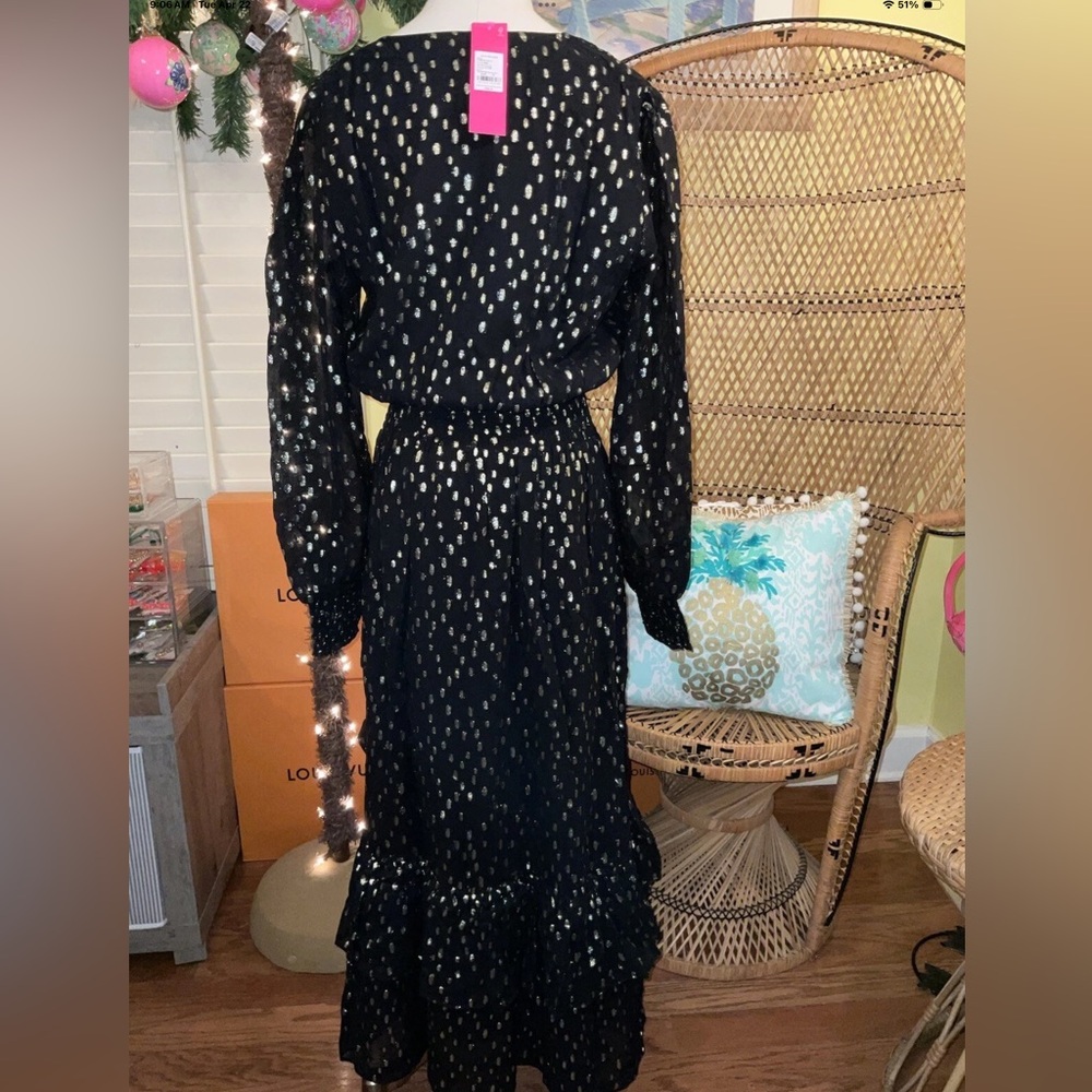 Lilly Pulitzer NWT Cristiana Midi Dress Onyx Metallic Clip $328 Size 6,8,12 - Picture 3 of 14